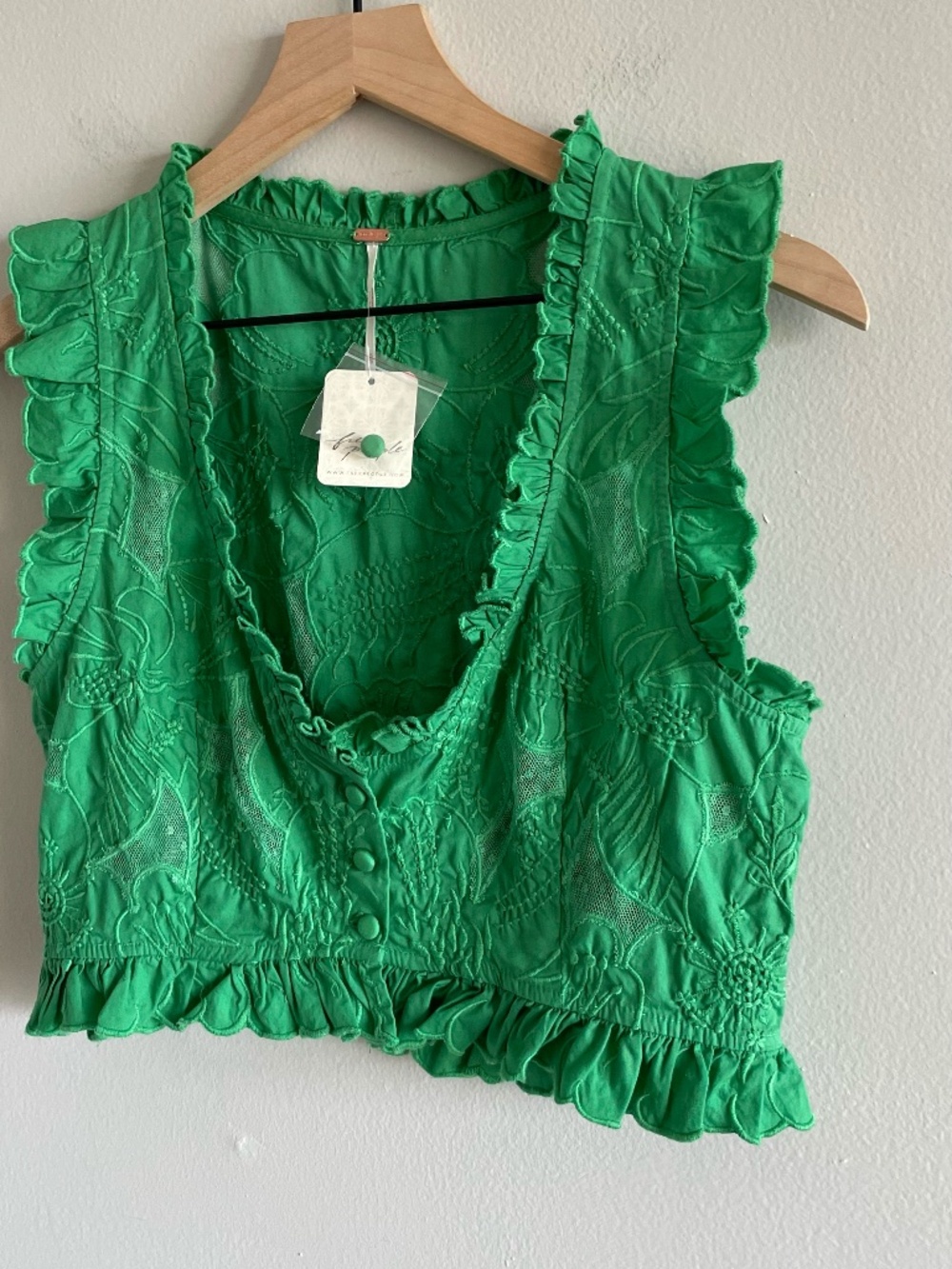 Free People All The Ways Top Grass Green Embroidered XS NWT - Picture 8 of 16